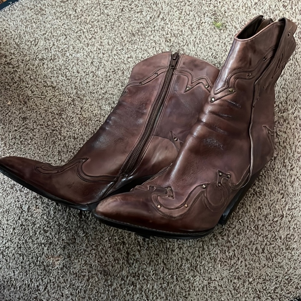 BCBGirls Premium quality brown leather “cowboy style”boots with wedge heel.
